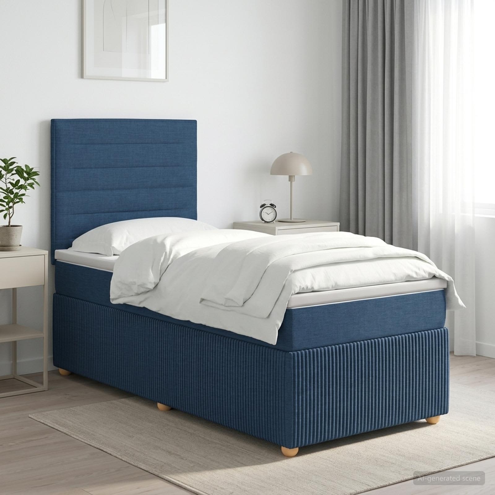 Boxmadras med topmadras med hovedgrde Bl 80 x 200 cm Stof