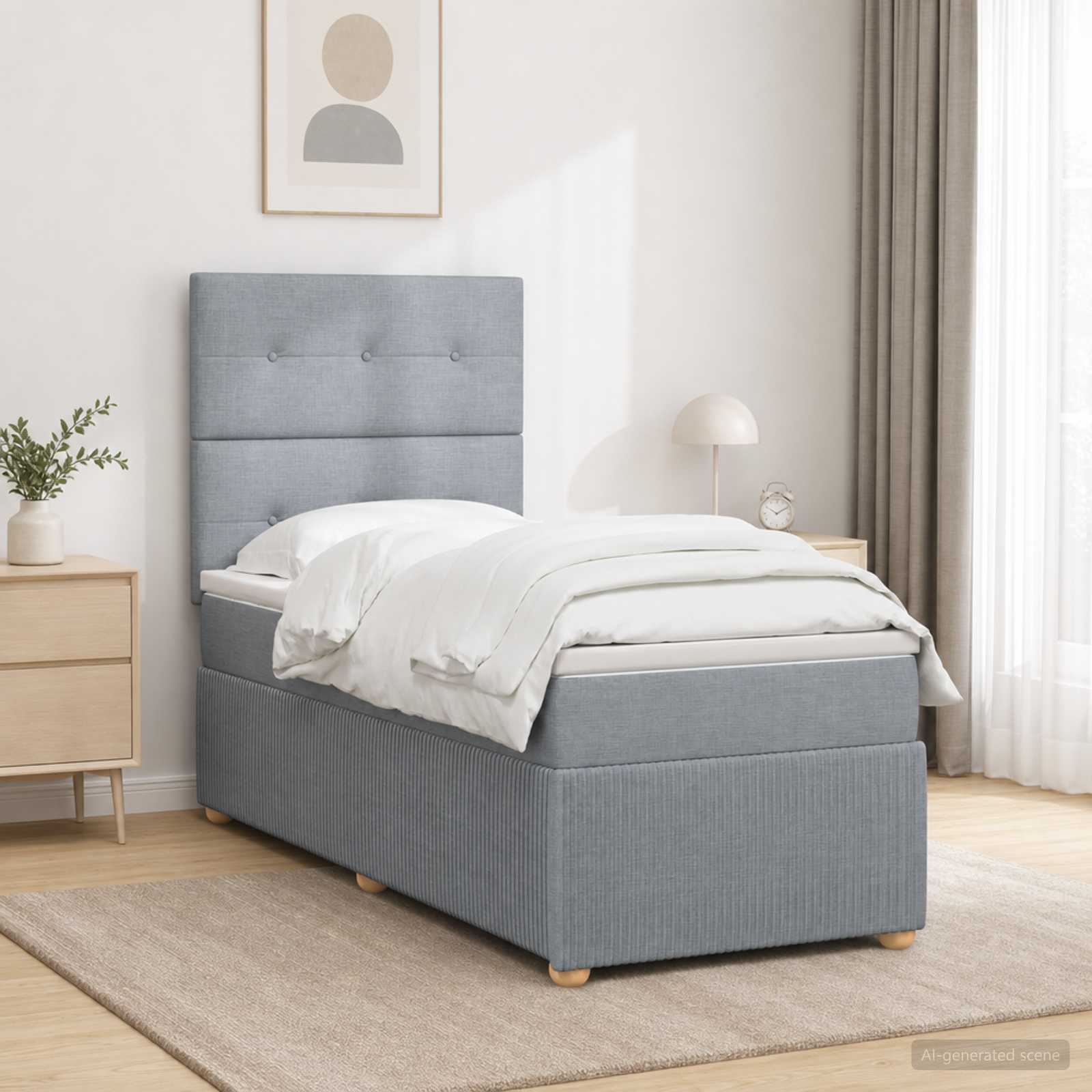 Boxmadras med topmadras Lysegr 100 x 200 cm Stof