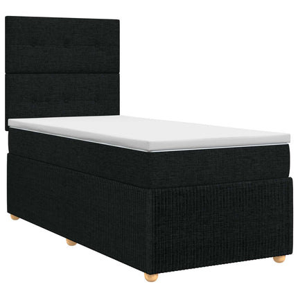 Boxmadras med topmadras med hovedgærde Sort 80 x 200 cm Stof