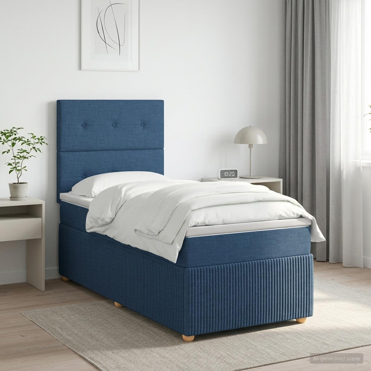 Boxmadras med topmadras med hovedgrde Bl 100 x 200 cm Stof