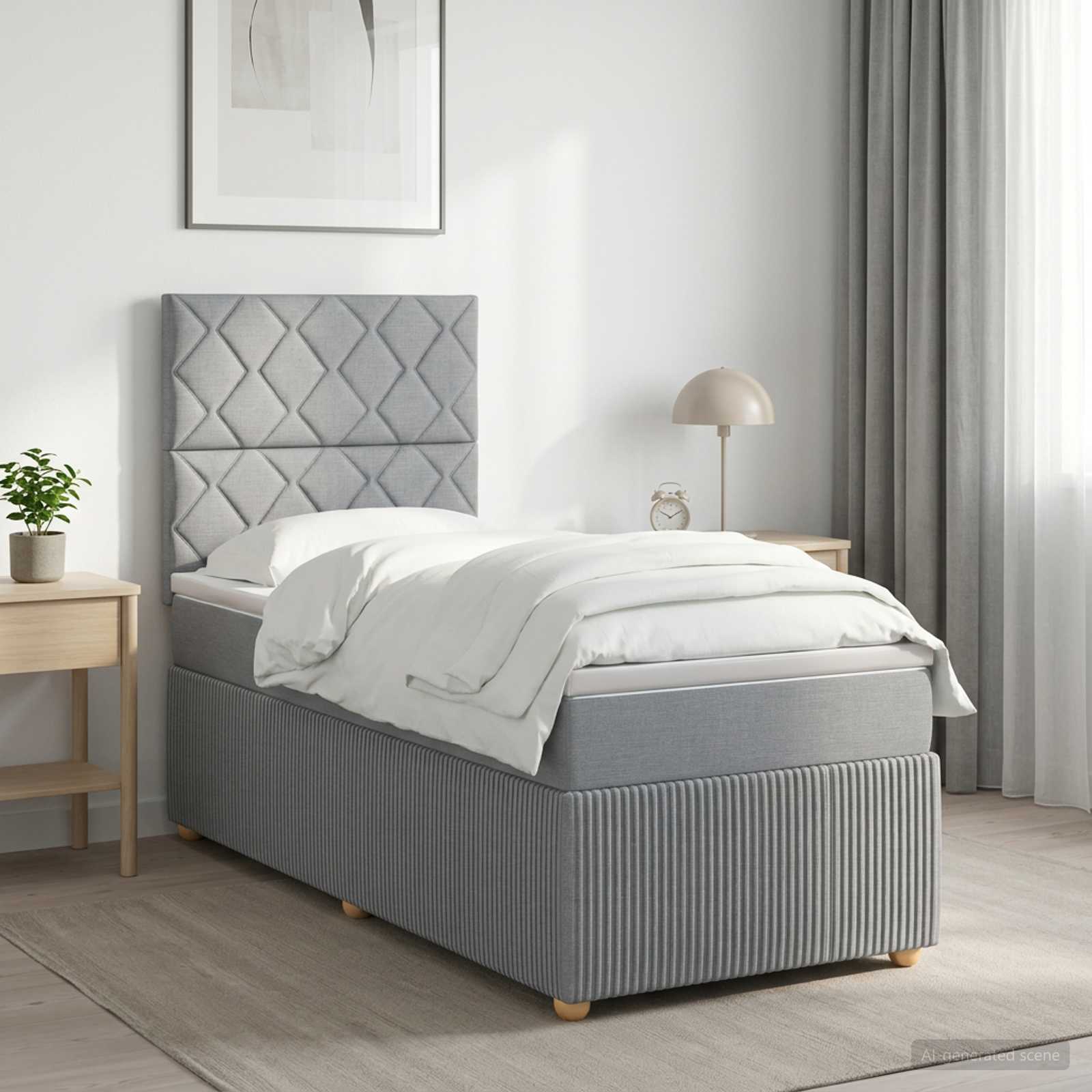 Boxmadras med topmadras Lysegr 100 x 200 cm Stof