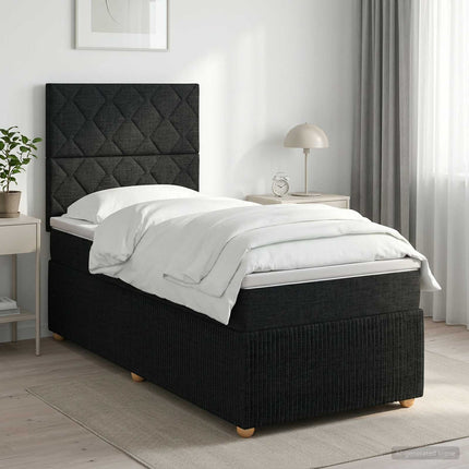 Boxmadras med topmadras med hovedgærde Sort 100 x 200 cm Stof