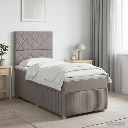 Boxmadras med topmadras med hovedgærde Gråbrun 90 x 190 cm Stof