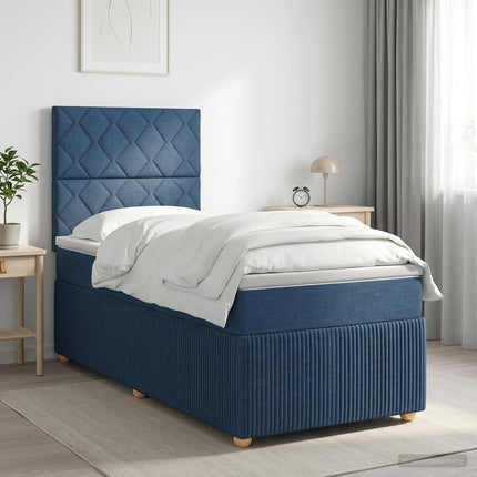 Boxmadras med topmadras med hovedgærde Blå 90 x 190 cm Stof