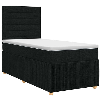 Boxmadras med topmadras med hovedgærde Sort 90 x 190 cm Stof