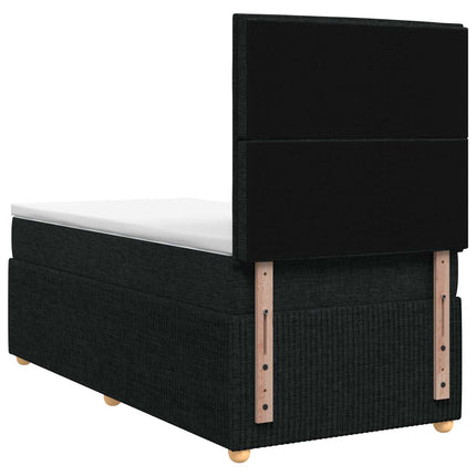 Boxmadras med topmadras med hovedgærde Sort 90 x 190 cm Stof