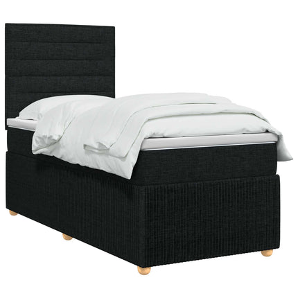 Boxmadras med topmadras med hovedgærde Sort 90 x 190 cm Stof