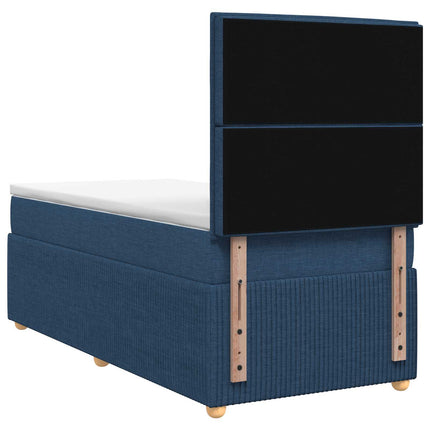 Boxmadras med topmadras med hovedgærde Blå 90 x 190 cm Stof