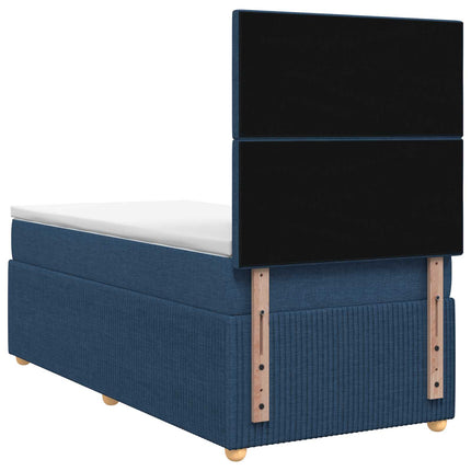 Boxmadras med topmadras med hovedgærde Blå 90 x 190 cm Stof