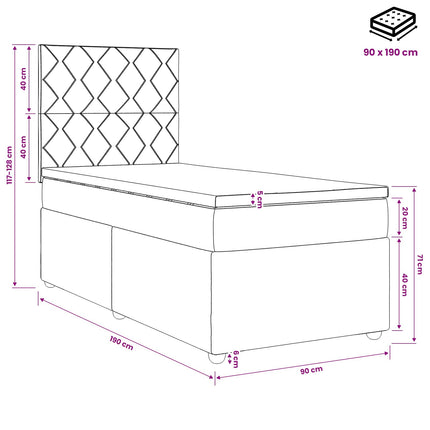 Boxmadras med topmadras med hovedgærde Blå 90 x 190 cm Stof