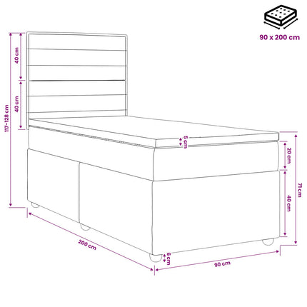 Boxmadras med topmadras med hovedgærde Blå 90 x 200 cm Stof