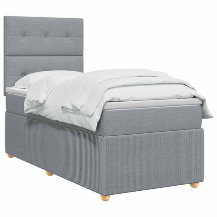 Boxmadras med topmadras med hovedgærde Lysegrå 90 x 200 cm Stof