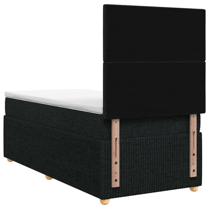 Boxmadras med topmadras med hovedgærde Sort 90 x 200 cm Stof