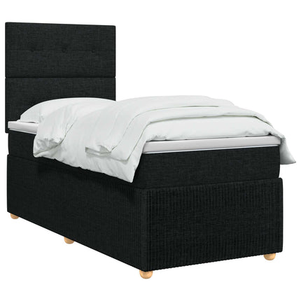 Boxmadras med topmadras med hovedgærde Sort 90 x 200 cm Stof