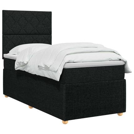 Boxmadras med topmadras med hovedgærde Sort 100 x 200 cm Stof