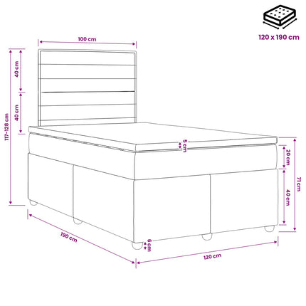Boxmadras med topmadras Mørkegrå 120 x 190 cm Stof