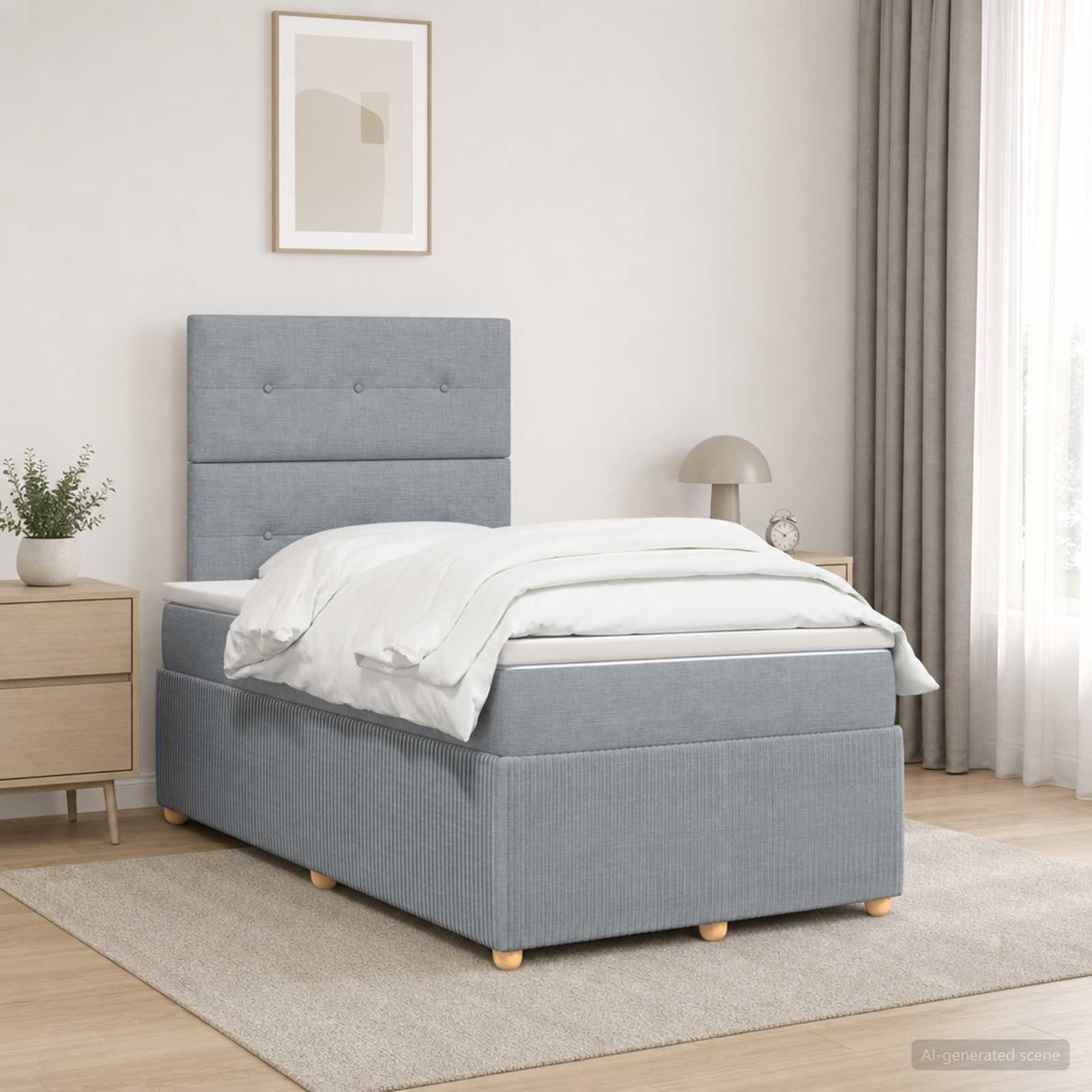 Boxmadras med topmadras Lysegr 120 x 190 cm Stof