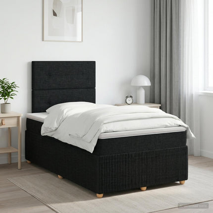 Boxmadras med topmadras med hovedgærde Sort 120 x 190 cm Stof