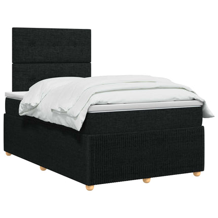 Boxmadras med topmadras med hovedgærde Sort 120 x 190 cm Stof