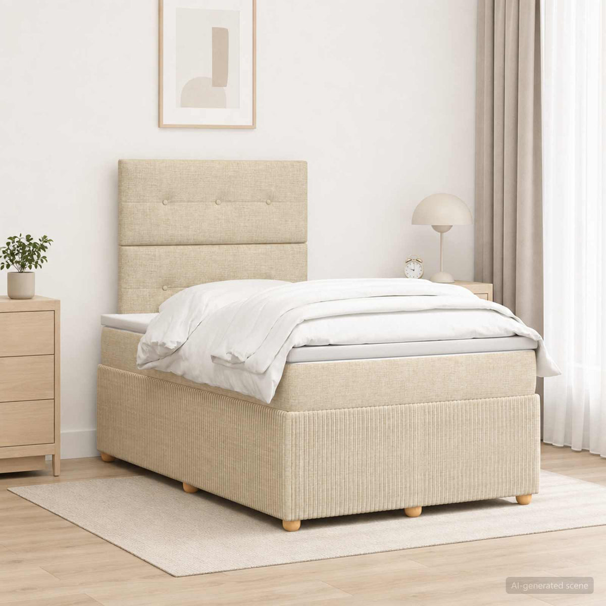 Boxmadras med topmadras Cremefarvet 120 x 200 cm Stof