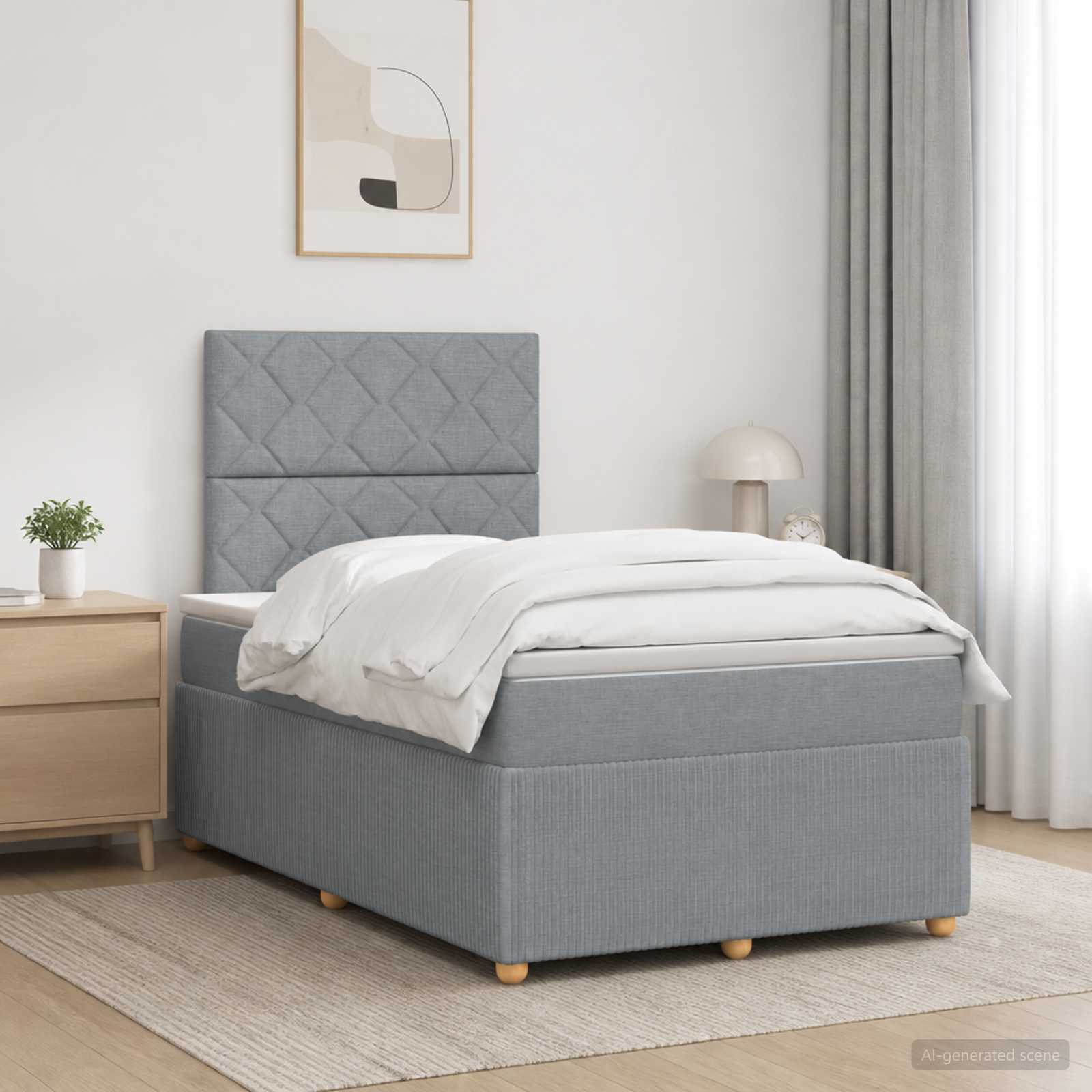 Boxmadras med topmadras Lysegr 120 x 190 cm Stof