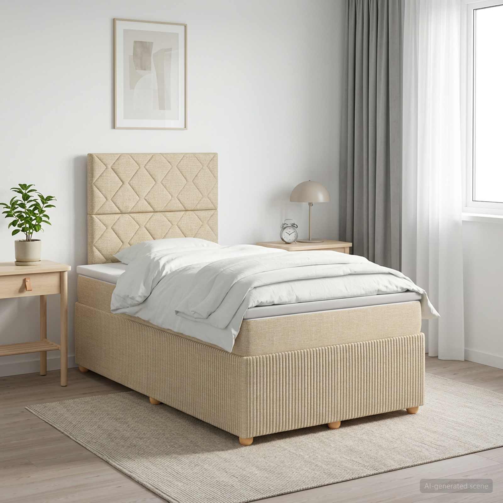 Boxmadras med topmadras Cremefarvet 120 x 190 cm Stof