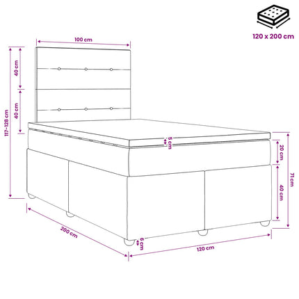 Boxmadras med topmadras med hovedgærde Sort 120 x 200 cm Stof