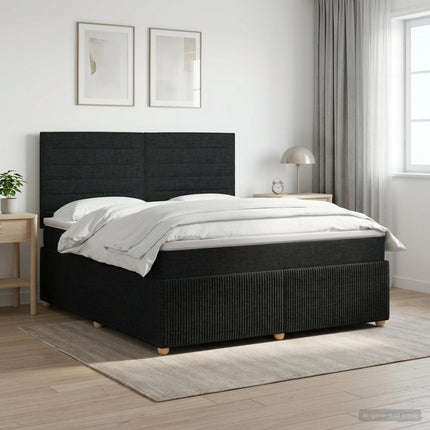 Boxmadras med topmadras med hovedgærde Sort 140 x 200 cm Stof