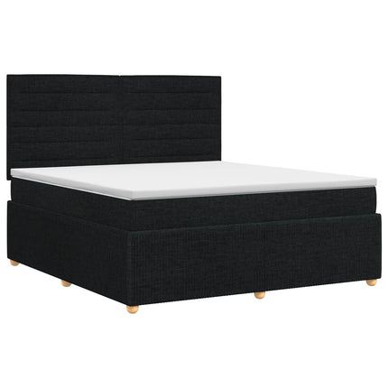 Boxmadras med topmadras med hovedgærde Sort 140 x 190 cm Stof