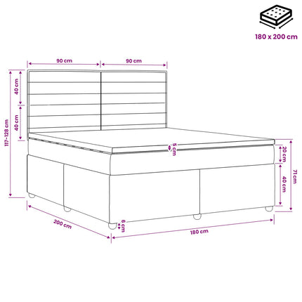 Boxmadras med topmadras med hovedgærde Sort 180 x 200 cm Stof
