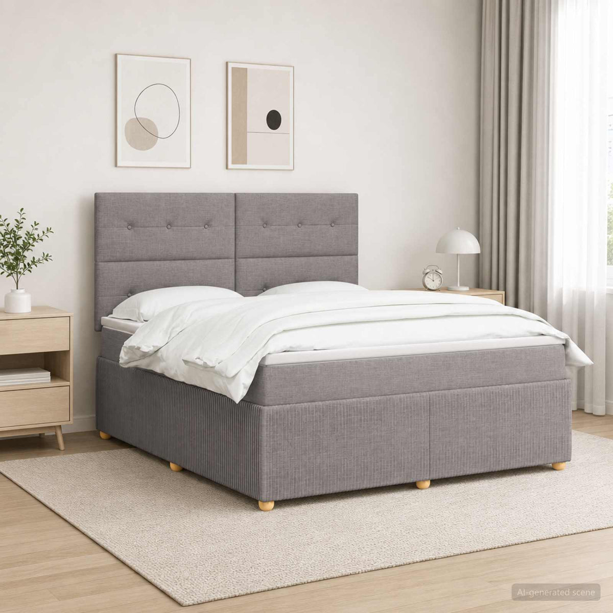 Boxmadras med topmadras Grbrun 140 x 190 cm Stof