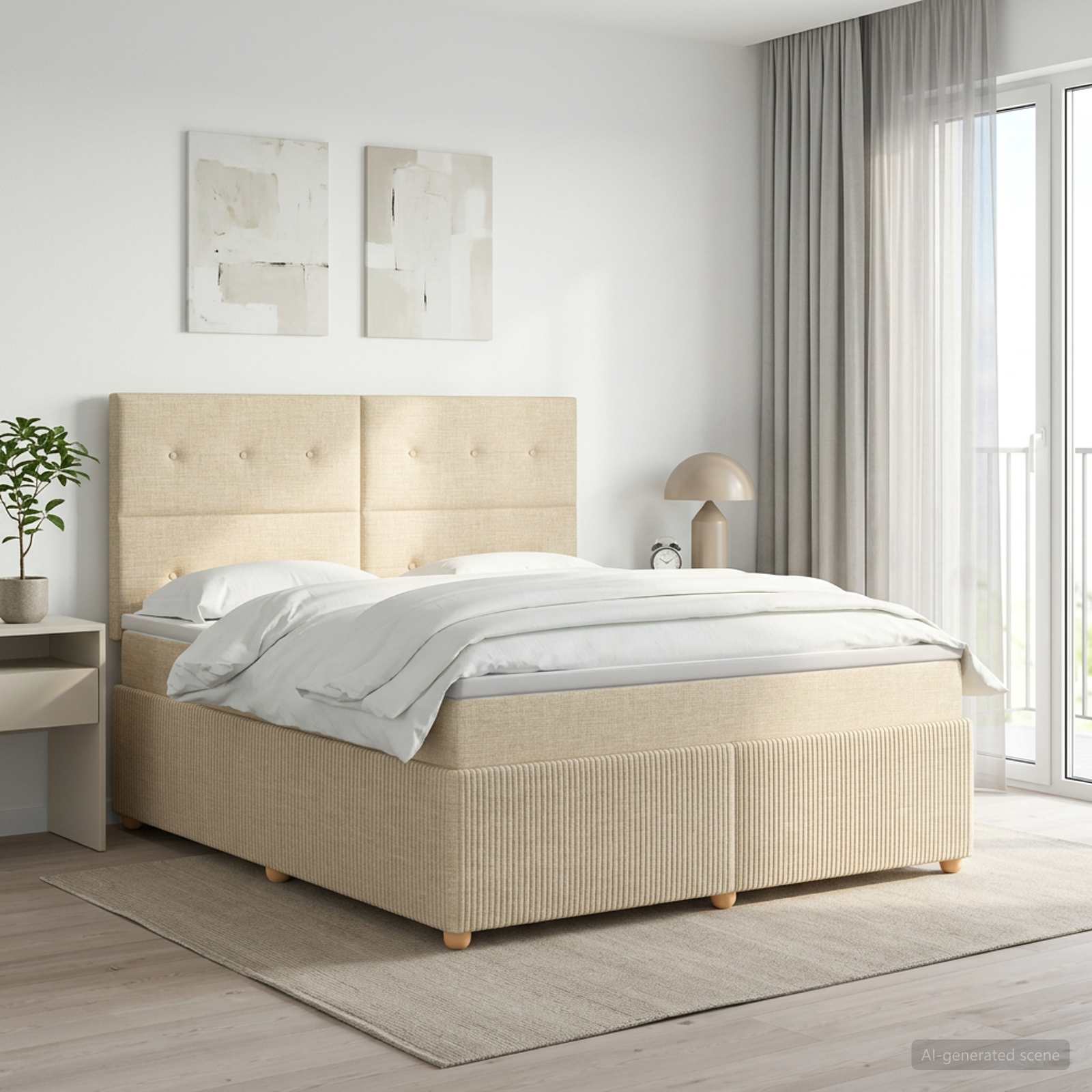 Boxmadras med topmadras Cremefarvet 140 x 190 cm Stof