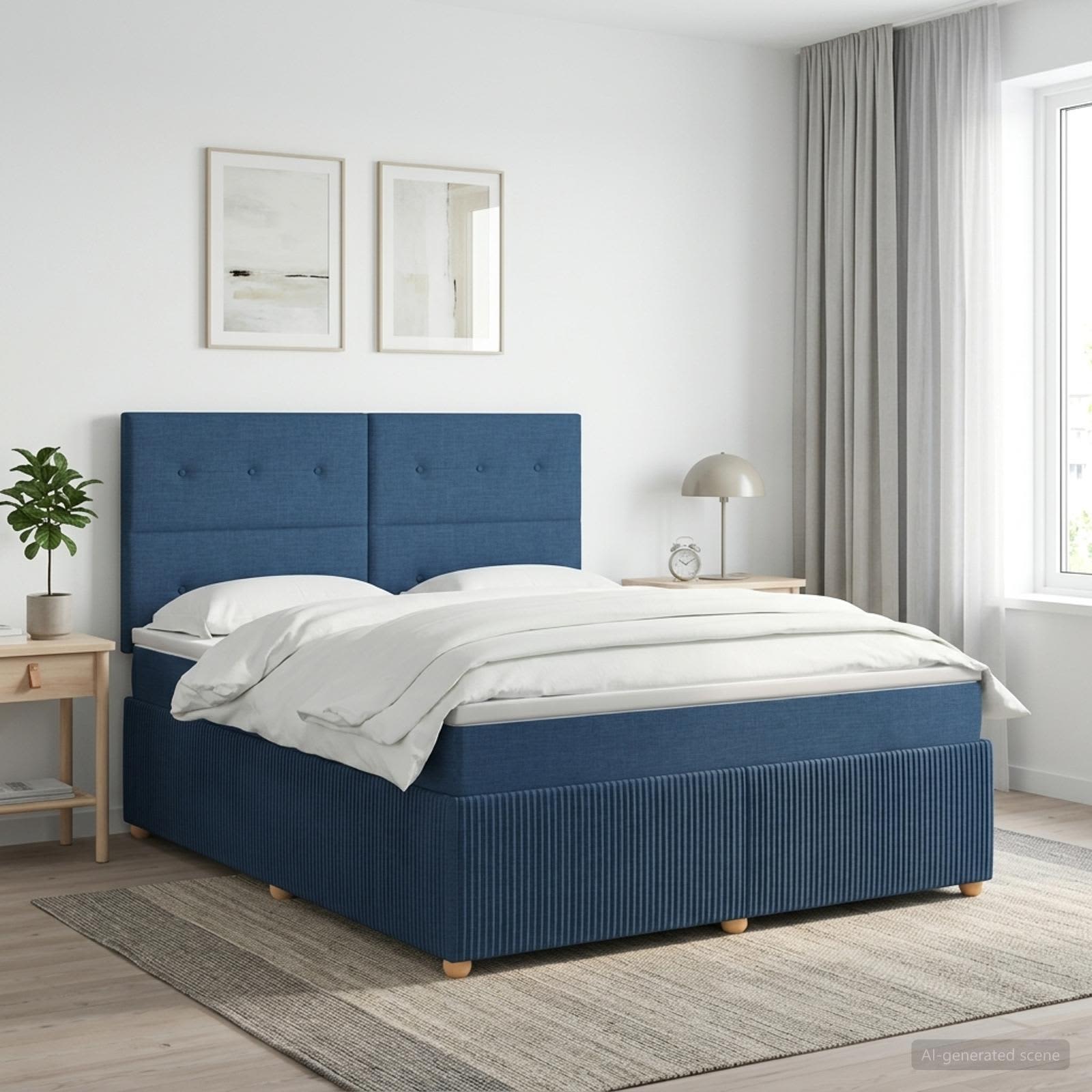 Boxmadras med topmadras med hovedgrde Bl 140 x 190 cm Stof