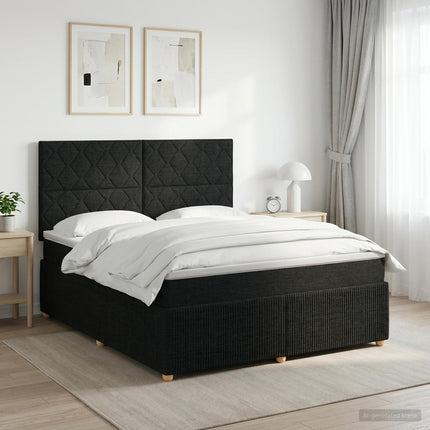Boxmadras med topmadras med hovedgærde Sort 140 x 200 cm Stof