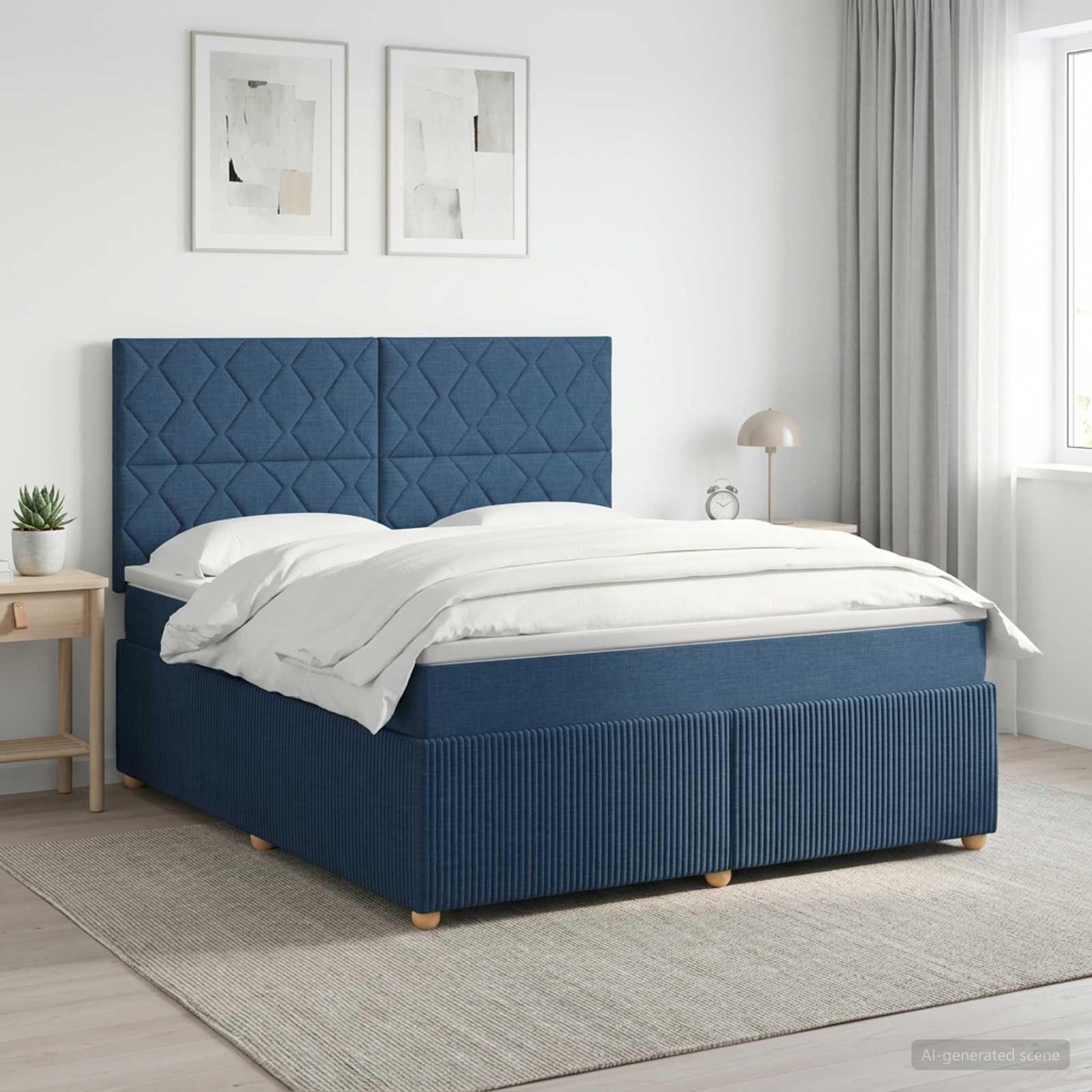 Boxmadras med topmadras med hovedgrde Bl 160 x 200 cm Stof