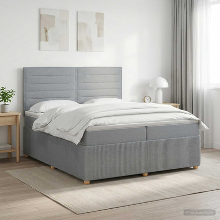Boxmadras med topmadras Lysegrå 200 x 200 cm Stof