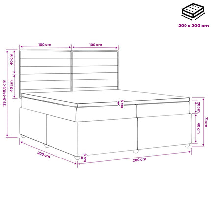 Boxmadras med topmadras med hovedgærde Sort 200 x 200 cm Stof