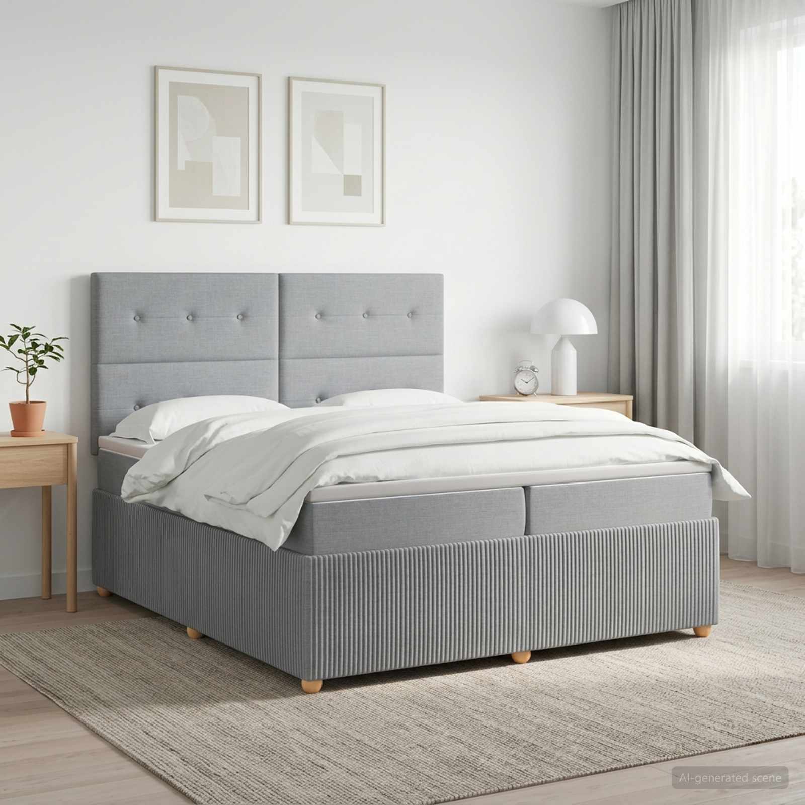 Boxmadras med topmadras Lysegr 200 x 200 cm Stof