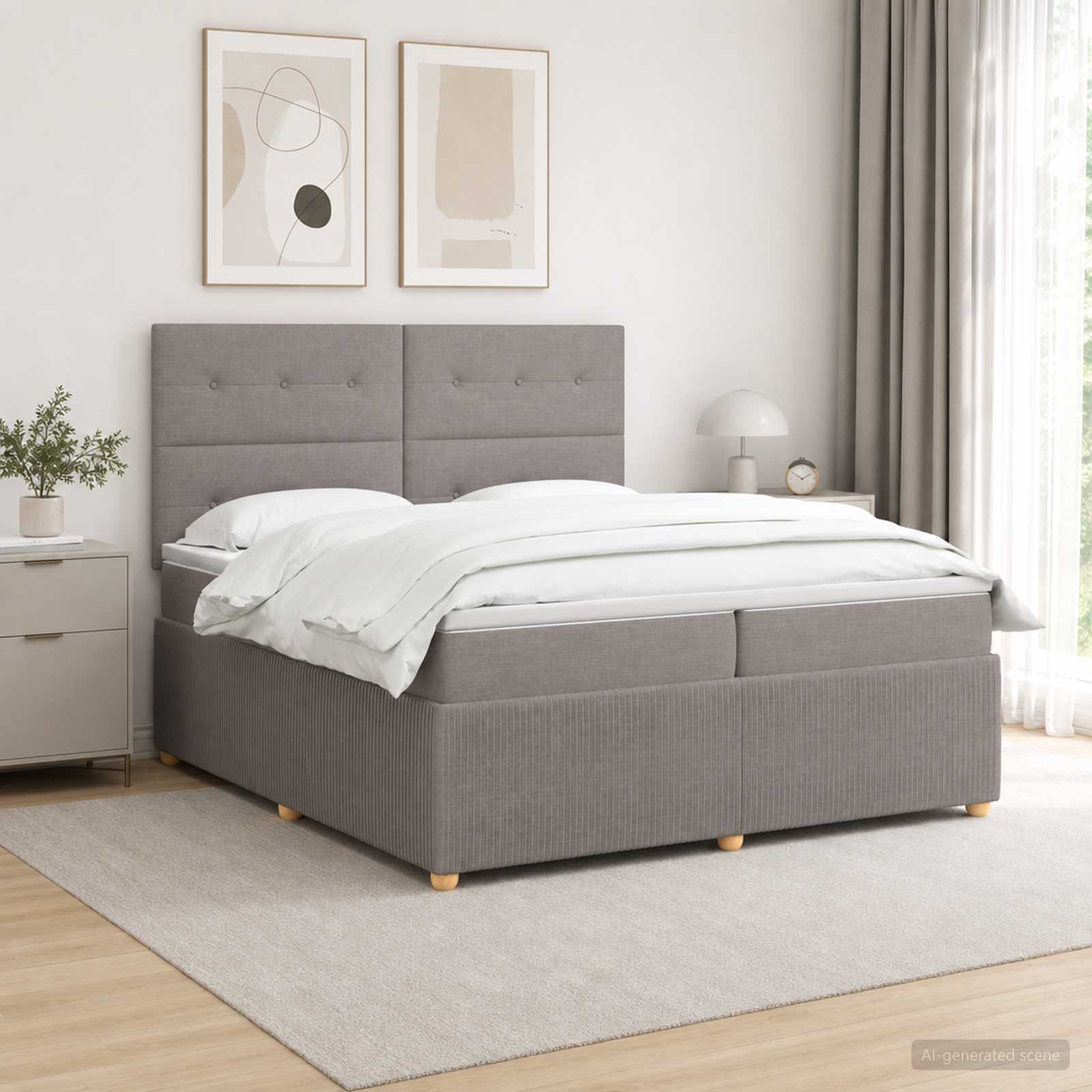 Kontinentalseng med madras og topmadras 200 x 200 cm gråbrun stof