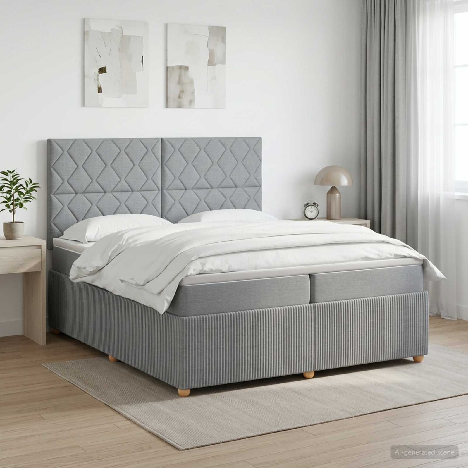 Boxmadras med topmadras Lysegr 200 x 200 cm Stof