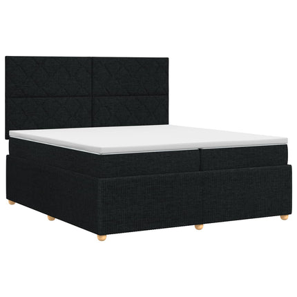 Boxmadras med topmadras med hovedgærde Sort 200 x 200 cm Stof
