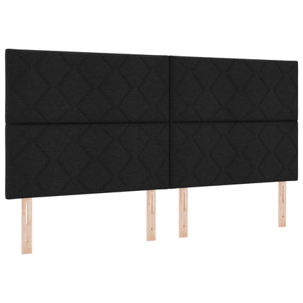 Boxmadras med topmadras med hovedgærde Sort 200 x 200 cm Stof