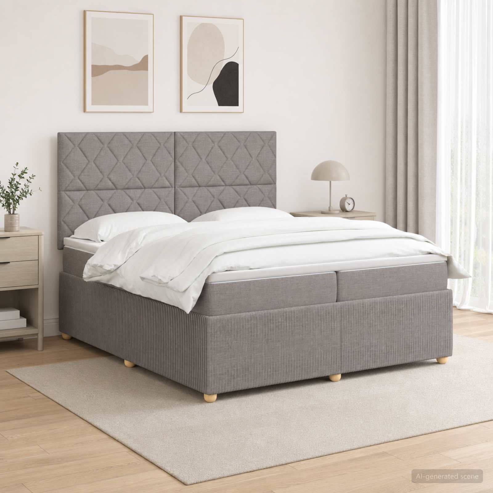Boxmadras med topmadras Grbrun 200 x 200 cm Stof