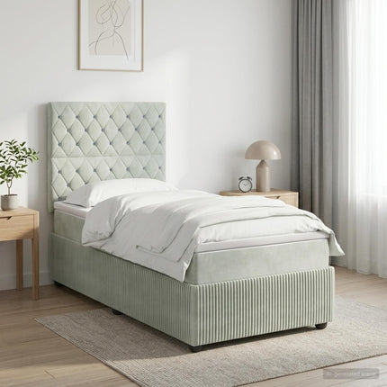 Boxmadras med topmadras Lysegrå 90 x 190 cm Fløjl
