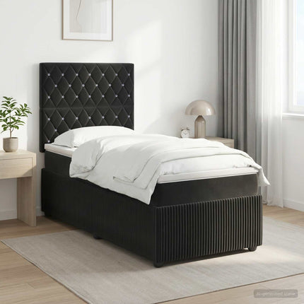 Boxmadras med topmadras med hovedgærde Sort 100 x 200 cm Fløjl