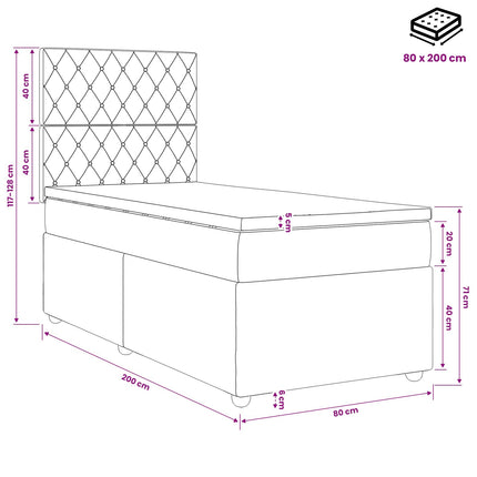 Boxmadras med topmadras med hovedgærde Sort 80 x 200 cm Fløjl