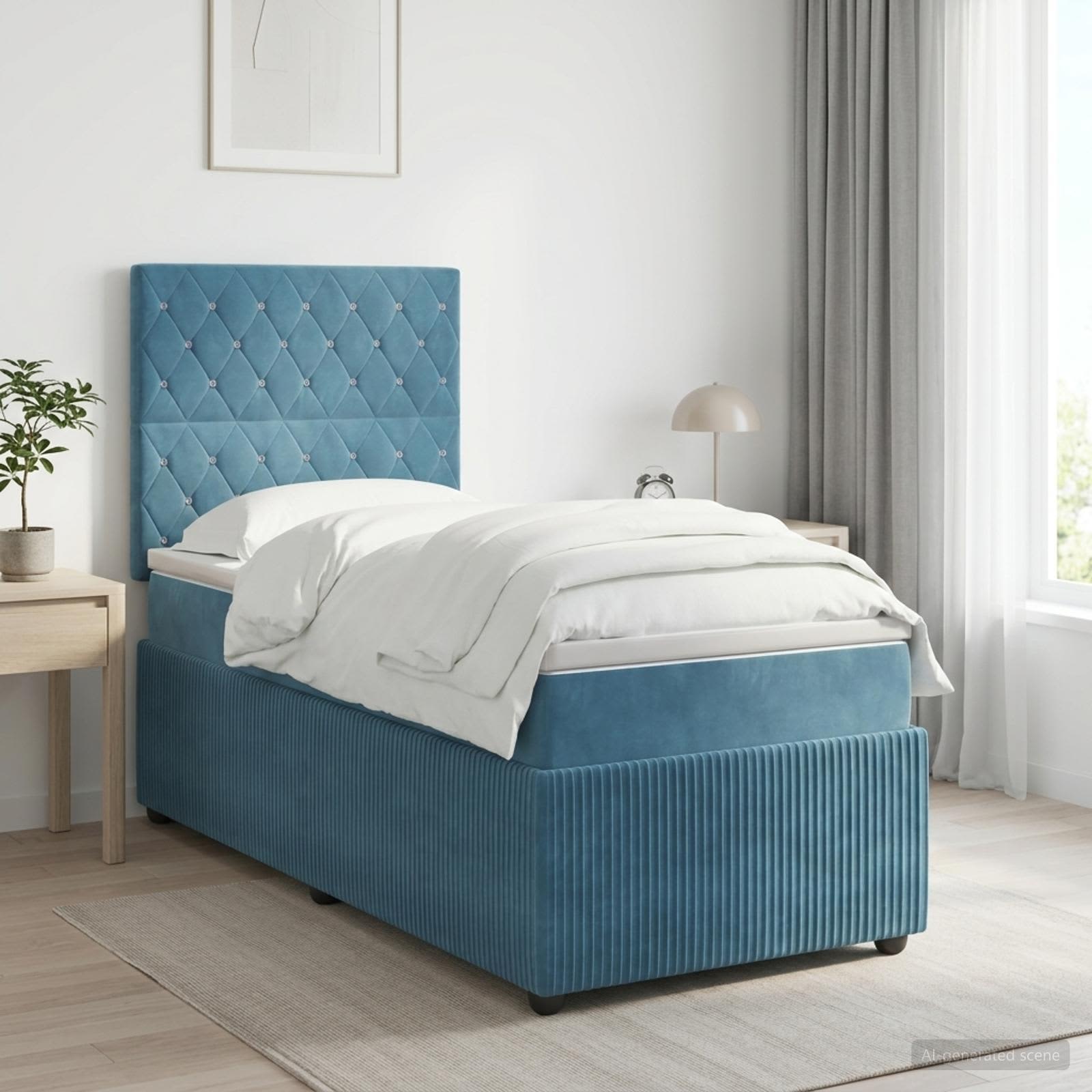Boxmadras med topmadras med hovedgrde Bl 90 x 190 cm Fljl
