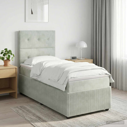 Boxmadras med topmadras Lysegrå 90 x 190 cm Fløjl