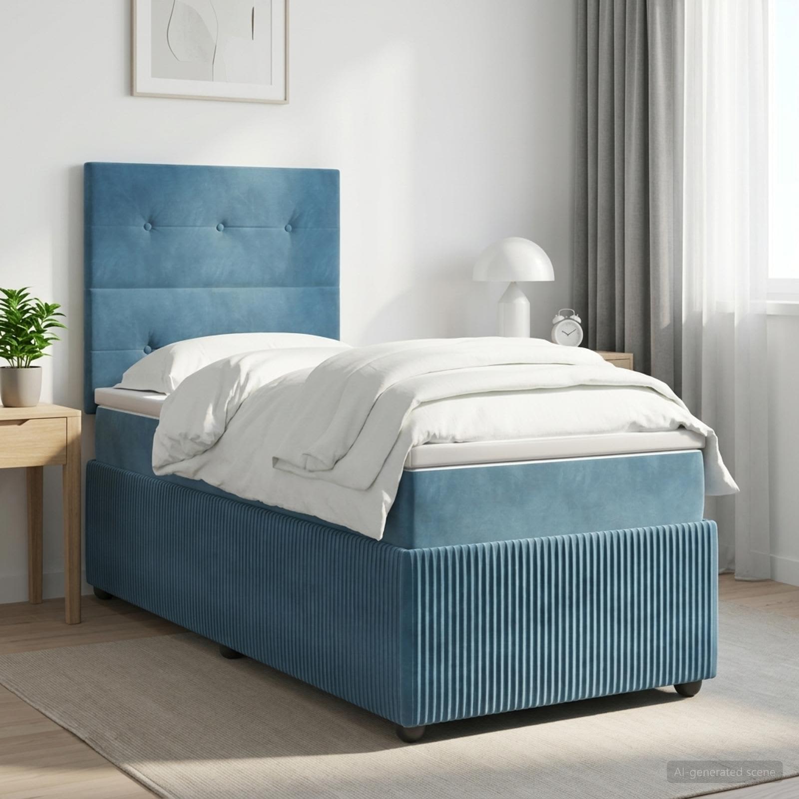 Boxmadras med topmadras med hovedgrde Bl 100 x 200 cm Fljl