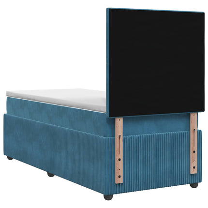 Boxmadras med topmadras med hovedgærde Blå 80 x 200 cm Fløjl